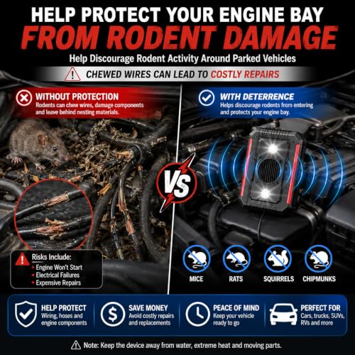 Mouse Repellent for Cars & Rat Deterrent 18–36 kHz Ultrasonic Mouse Repellent