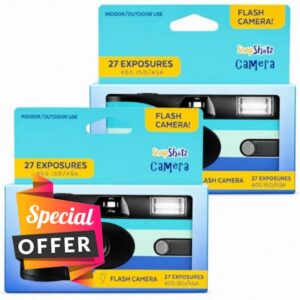 Flash 400 One-Time-Use Disposable Camera (27 Exposures) – 2 Pack with Built-in Flash – ISO 400 Film for Day or Night Shooting