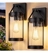 BesLowe Outdoor Wall Light, Exterior Lighting Fixtures Black with Gold Trim | Motion Sensor, 3 Li...