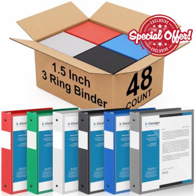 Henoyso 48 Pack 1.5 Inch 3 Ring Binder with Clear Cover Fit Letter Size 8.5" x 11" Paper Holds 350 Sheets