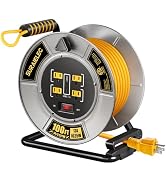 SURAIELEC 12 Gauge Extension Cord Reel, Metal Steel Cable Drum, 75 Ft | 4 Grounded Outlets, USB-A...