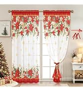 AtawLege Christmas Poinsettia Curtains for Living Room 84 Inch Long 2 Panels Set, Snowflake Holid...