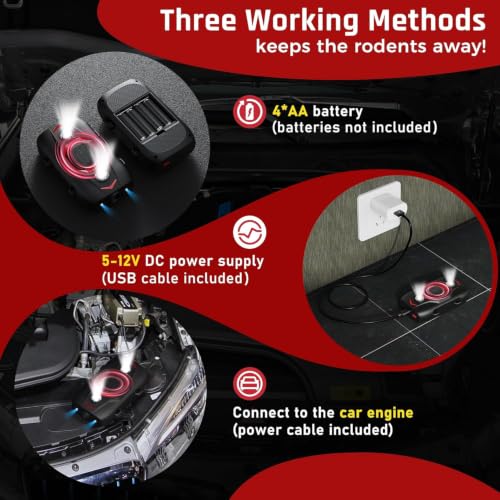 Mouse Repellent with 4 LED Strobe Lights Ultrasonic Rodent Repeller for Car Engine