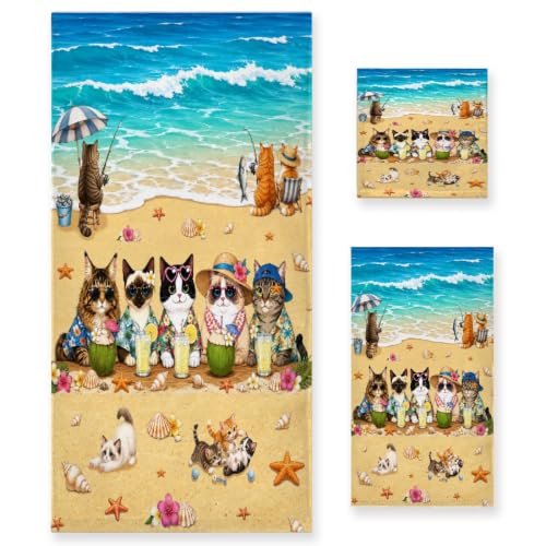 3 Piece Cute Summer Cat Bath Towels