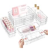 DILIBRA 16 Pcs Clear Extendable Drawer Organizer, Adjustable Drawer Storage 3-Size Desk Drawer Or...