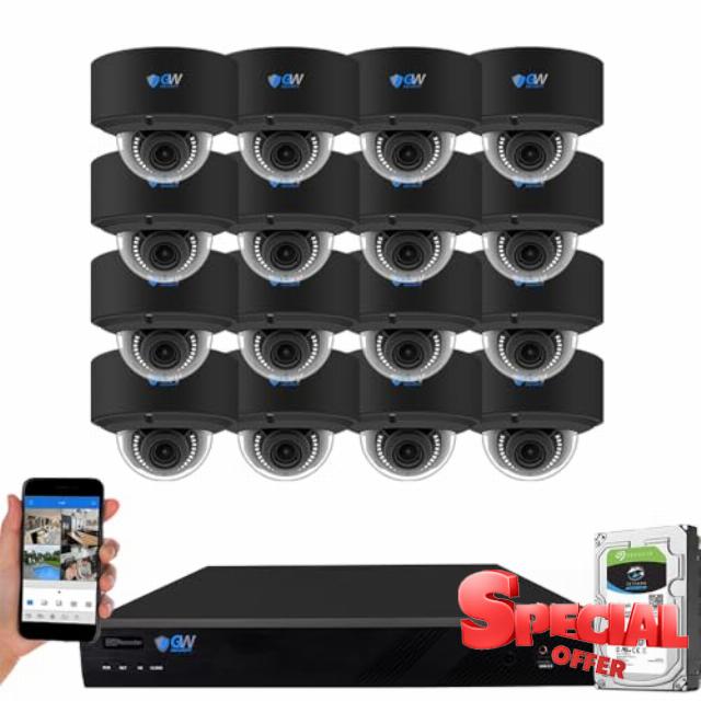 GW Security 16 Channel 6K NVR 8MP (3840x2160) IP PoE Security Camera System with 16 UHD 4K 2.7-13.5mm Motorized Zoom Face Recognition Waterproof AI Dome Camera