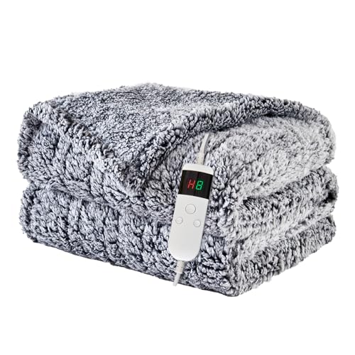 Electric Blanket 50"x60" Heating Blanket with 8 Hours Auto Off 10 Fast Heating Levels Machine Washable Sherpa Heated Blanket with Overheating Protectio