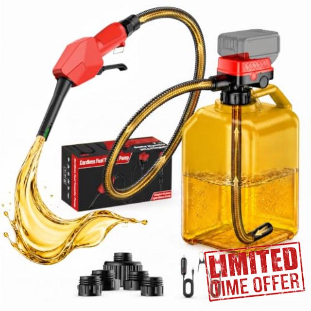 5 GPM Cordless Fuel Transfer Pump with Auto Shut-Off & Hand Nozzle                                                          Compatible with Dewalt 20V & Milwaukee 18V Batteries