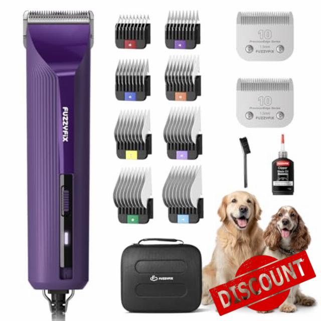 AmpFix Professional Dog/Pet Grooming Clippers 2-Speed Heavy-Duty                                                          2 Detachable Blade 8 Metal Combs 10ft Cord Runs Cool & Quiet Anti-Slip Shatter-Proof Housing for All Animal Coats