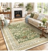 HelloTree 5x7 Floral Vintage Boho Area Rug | Machine Washable Soft Low Pile Non-Slip Botanical In...