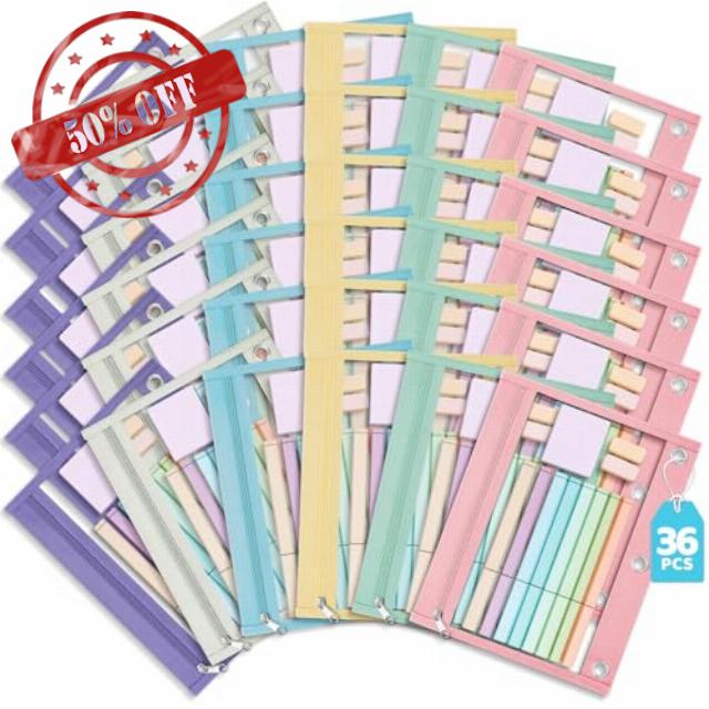 36 Pack Pencil Pouch for 3 Ring Binder with Transparent Windows & Zippers                                                          Durable Zipper Pencil Bags