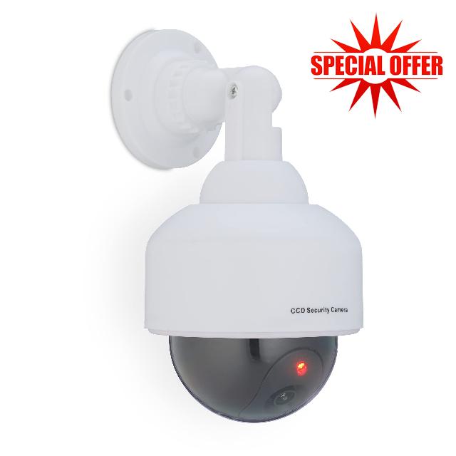 Relaxdays 4 x Camera Dummy Flashing LED Light Indoor & Outdoor Burglar Deterrent Security Camera Dummy White