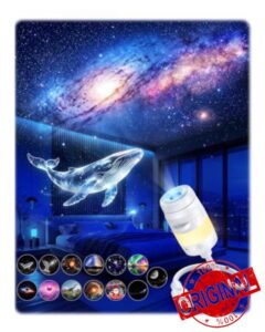 2-in-1 Galaxy Star Ocean Night Light Projector Plug and Play HD 5D                                                          Starry Sky Holographic Mini Night Light Projector for Bedroom Ceiling Car Decor Gift (13 Films)