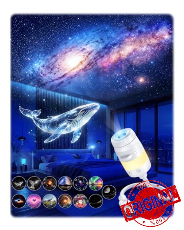 2-in-1 Galaxy Star Ocean Night Light Projector Plug and Play HD 5D                                                          Starry Sky Holographic Mini Night Light Projector for Bedroom Ceiling Car Decor Gift (13 Films)