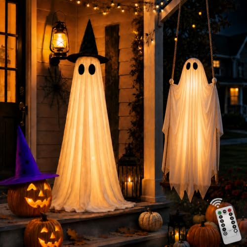 Swinging Ghost & Yard Ghost with Remote Light Height-adjustable swing