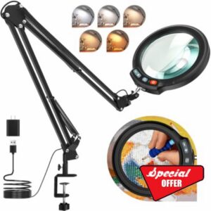 30X 12X Large Magnifying Glass with Light and Clamp