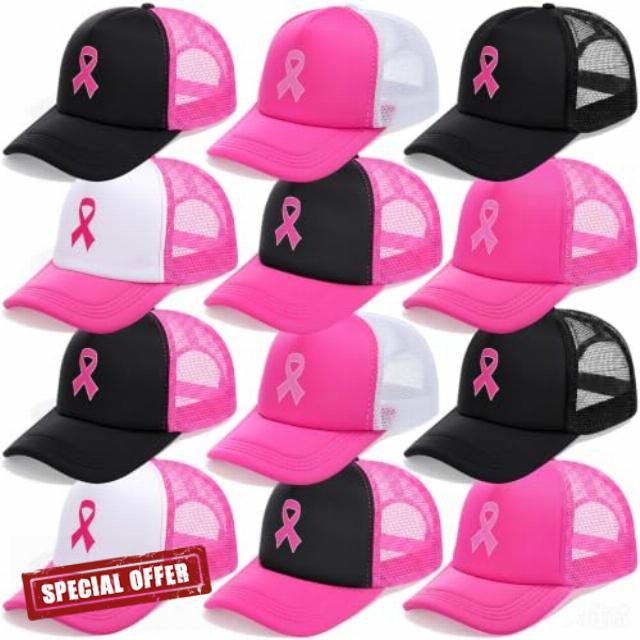 Breast Cancer Awareness Trucker Hats Bulk Pink Ribbon Adjustable Cap Mesh Baseball Caps for Women Me