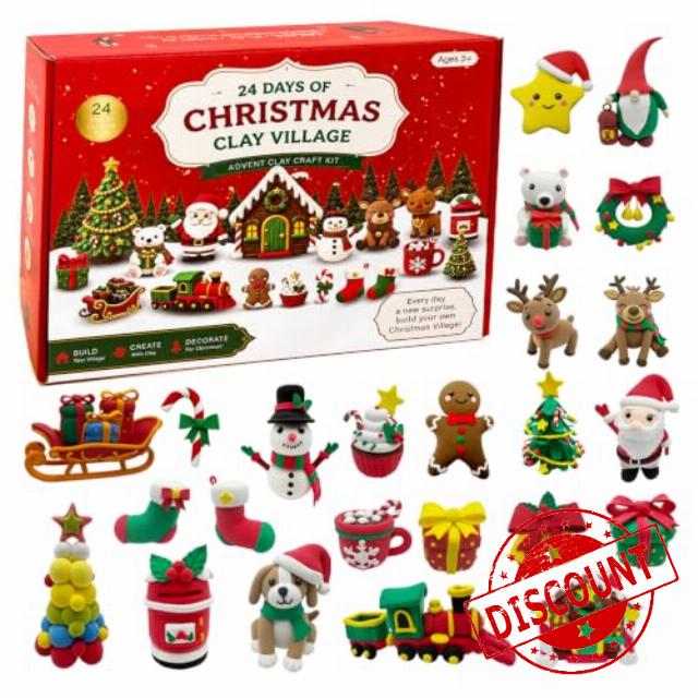Christmas Air Dry Clay Advent Calendar 2026 Modeling DIY Clay Kit for Kids                                                          24 Christmas Characters DIY Craft