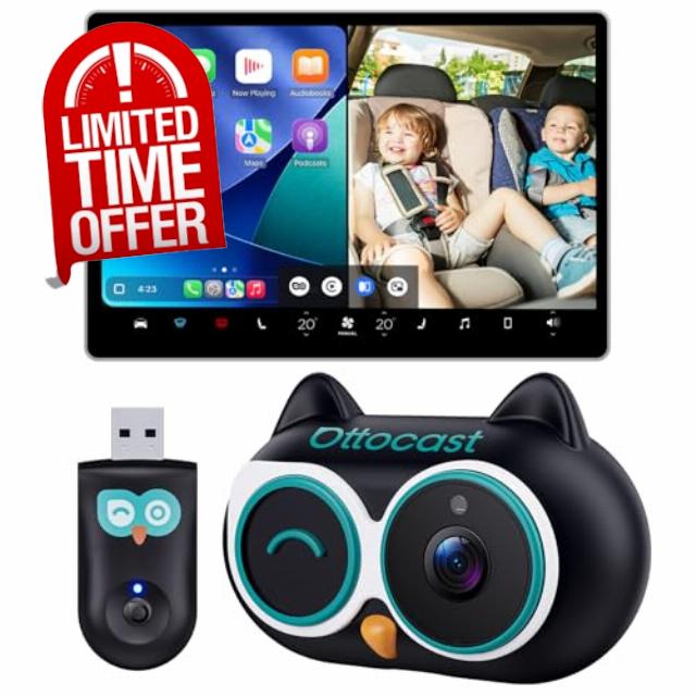 OTTOCAST Baby Car Camera & Wireless CarPlay Adapter 2026 1080P HD rear seat view on OEM screen