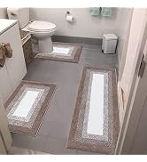 Bsmathom Bathroom Rug Mat Set 3 Piece, Non-Slip Shaggy Bath Mats, Absorbent Microfiber Bath Carpe...