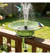 Deck Railing Bird Bath, Vintage Blue Solar Powered Bird Bath for Outside | Deck Mounted Bird Bath...