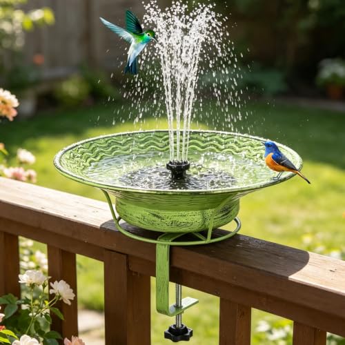 Green Solar Bird Bath for Outdoors Deck Railing Bird Bath for Outside