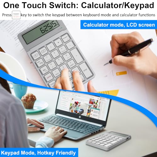 Bluetooth/2.4G Wireless Numeric Keypad Rechargeable Number Keypad Calculator with Display
