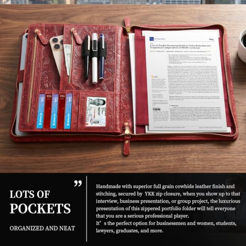 Business Padfolio Folder with Zipper Full Grain Leather