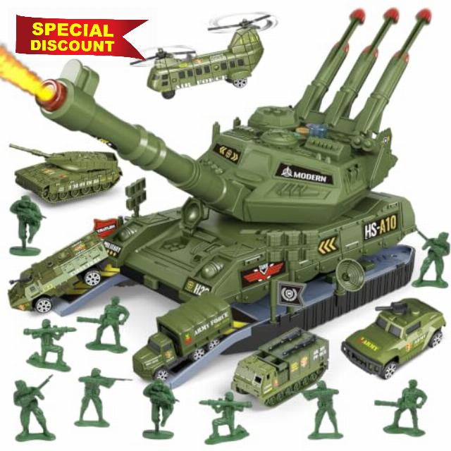 Military Tank Toy with 10 Pcs Army Men for Boys 3+ Years Old                                                          Battle Tank Playset with Launcher