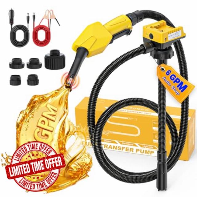 DIYtoolifz 6 GPM Cordless Fuel Transfer Pump Compatible with Dewalt 20V                                                          Battery Powered Gas Pump Compatible with Milwaukee 18V