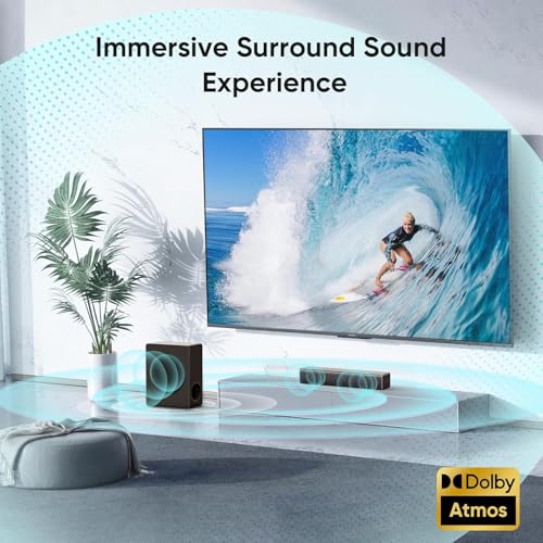 100W Dolby Atmos Sound Bar for Smart TV 2.1 CH 3D Surround Sound System Adjustable Deep Bass Control & Bluetooth Home Theater Audio for TV/Projector/PC