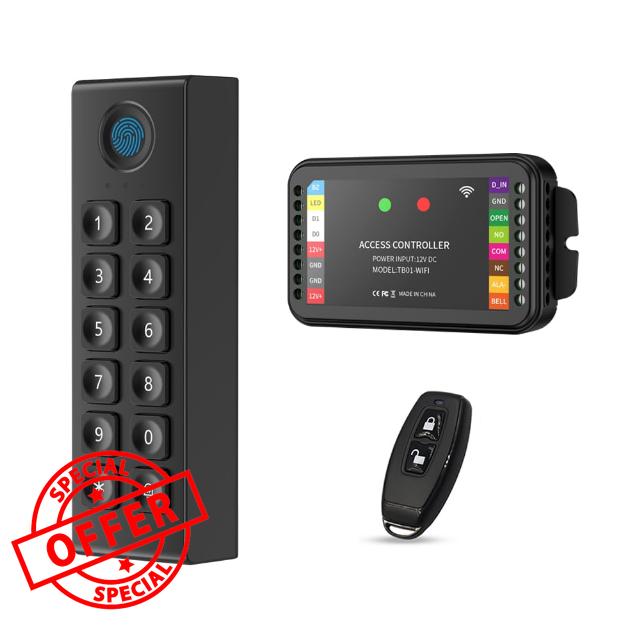 Waterproof Fingerprint Door Controller Kit Smart APP Remote RFID Access Control Keypad System Set 125KHz&13.56MHz WG 26/34 Input for Home Office Apartment (TT Lock APP Access Controller Kit)