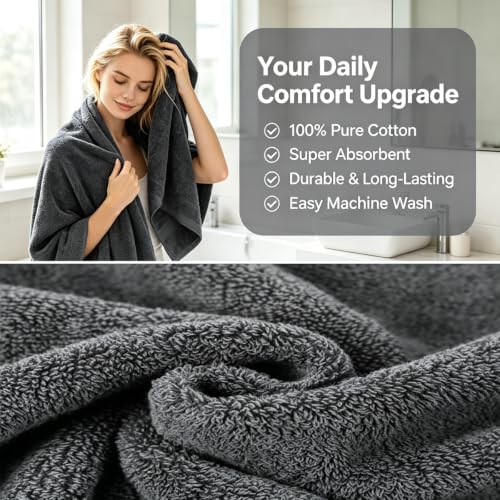 27” x 55”(Pack of 2) (Gray) Highly Absorbent Quick Dry