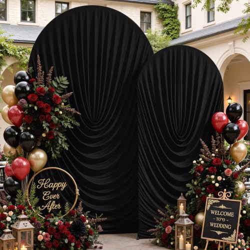 Black Draped Arch Cover Stretchy Backdrop Set of 2 for Birthday Party Wedding Baby Bridal Shower Spandex Ruched Backdrop Cove