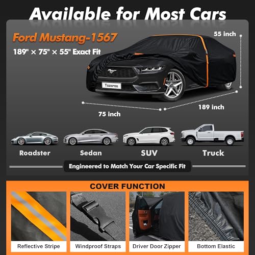 Outdoor Heavy Duty UV-Resistant Full Car Covers with Windshield Sun Shade&Storage Bag(Includes a Towel)