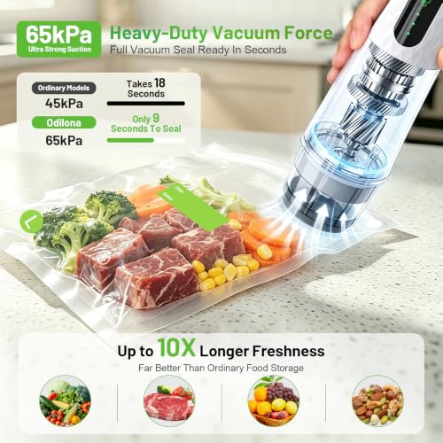 1200mAh Rechargeable Vacuum Sealer Machine and 30 Reusable Bags for Freshness Preservation and Reduced Food Waste