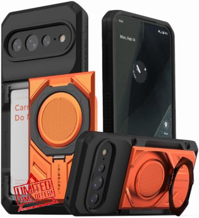 VRS DESIGN Damda Glide Hybrid for Pixel 11 Pro XL Case - Fiesta Orange                                                          No Wireless Charging | Magnetic Wallet Case | Stores 3-4 Cards