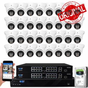 GW Security 32 Channel 8MP Fulltime Color Night Vision 4K NVR Security Camera System with 32 UltraHD 4K Two-Way Audio Outdoor/Indoor Smart AI Face Recognition Human Vehicle Detection PoE Dome Cameras