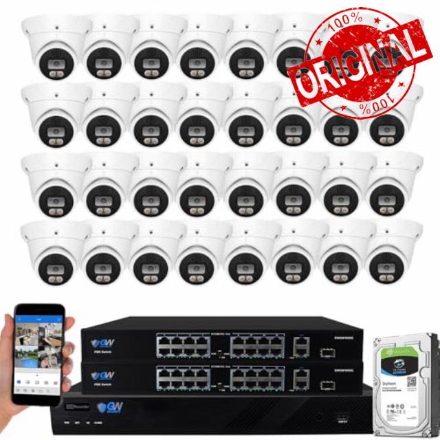 GW Security 32 Channel 8MP Fulltime Color Night Vision 4K NVR Security Camera System with 32 UltraHD 4K Two-Way Audio Outdoor/Indoor Smart AI Face Recognition Human Vehicle Detection PoE Dome Cameras