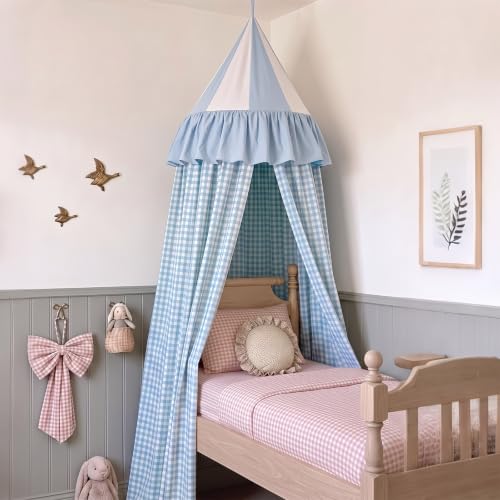 Blue Canopy Bed Curtains with Ruffles