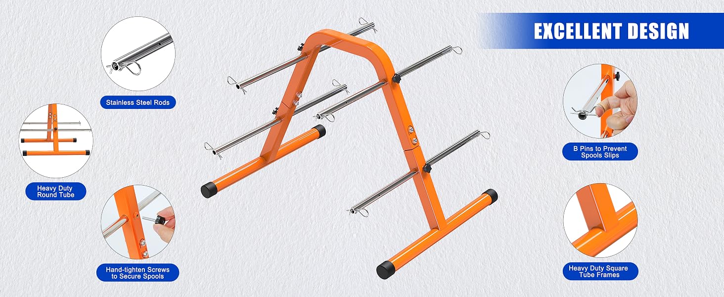 KingDolly Portable Wire Spool Rack & Wire Caddy with 4 Adjustable Rods