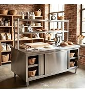 Stainless Steel Work Table 47" Lx20 Wx31 H Prep Bench with Storage Cabinet