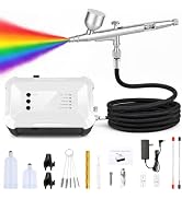 Airbrush Kit with Air Compressor, 15-35 PSI, 3 Nozzles, 12 Paint Colors | Dual‑Action Airbrush wi...