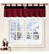 AtawLege Christmas Poinsettia Swag Curtains Snowflake Winter Valances for Windows, Red Floral Hol...