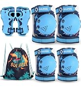 SULIFEEL Rainbow Unicorn Knee Pads for Kids Knee Elbow Pads Wrist Guards with Drawstring Bag Adju...