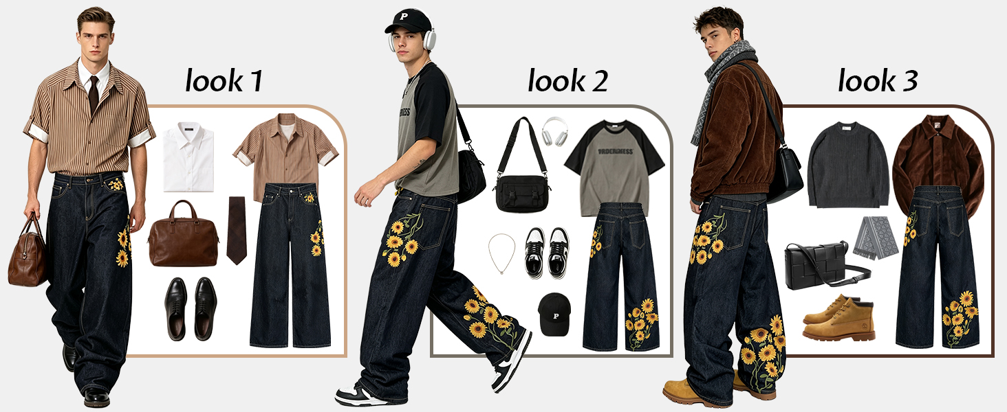 Wide Leg Skater Denim Pants Streetwear