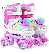 SULIFEEL Rainbow Tie-Dye Adjustable Roller Skates for Girls Kids Ages 3-5 5-8 6-12 Pink Purple Li...