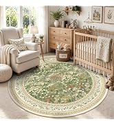HelloTree 6 ft Round Floral Vintage Boho Area Rug | Machine Washable Soft Low Pile Non-Slip Botan...