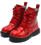 DADAWEN Boys Girls Glitter Ankle Boots Kids Lace Up Waterproof Combat Shoes With Side Zipper for ...
