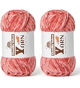2 Pack Plush Chenille Chunky Yarn - Fluffy Velvet Yarns Crochet for Blanket Knitting and Crocheti...
